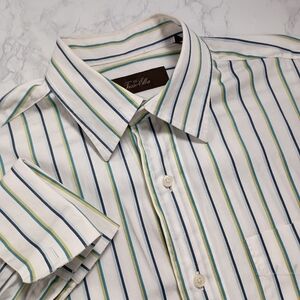 Tasso Elba Men's S White Striped Long Sleeve French Cuff Button Down Dress Shirt